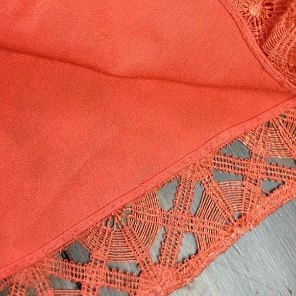 size S Orange Lace Dress Full Length Sleeveless Halter V Neck Fitted - Picture 12 of 13